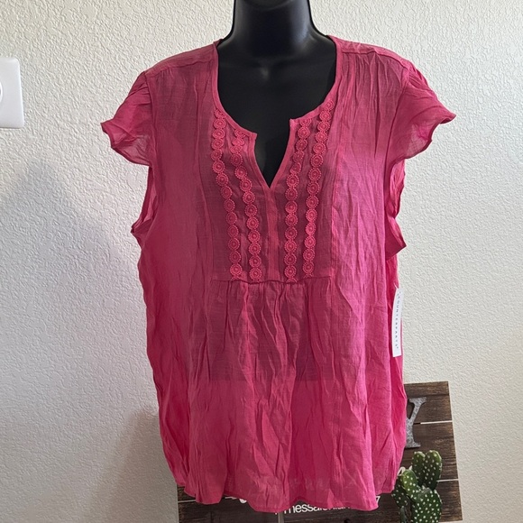 Counterparts Pink Embroidered V-Neck Blouse – Size XL – New with Tags - Picture 1 of 5